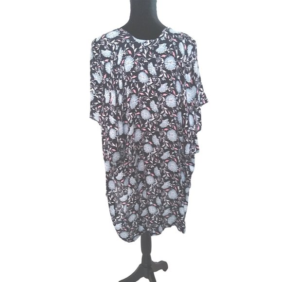 LOFT Women's Black and Floral Open Front Short Sleeve Top Size XSmall - Picture 4 of 7